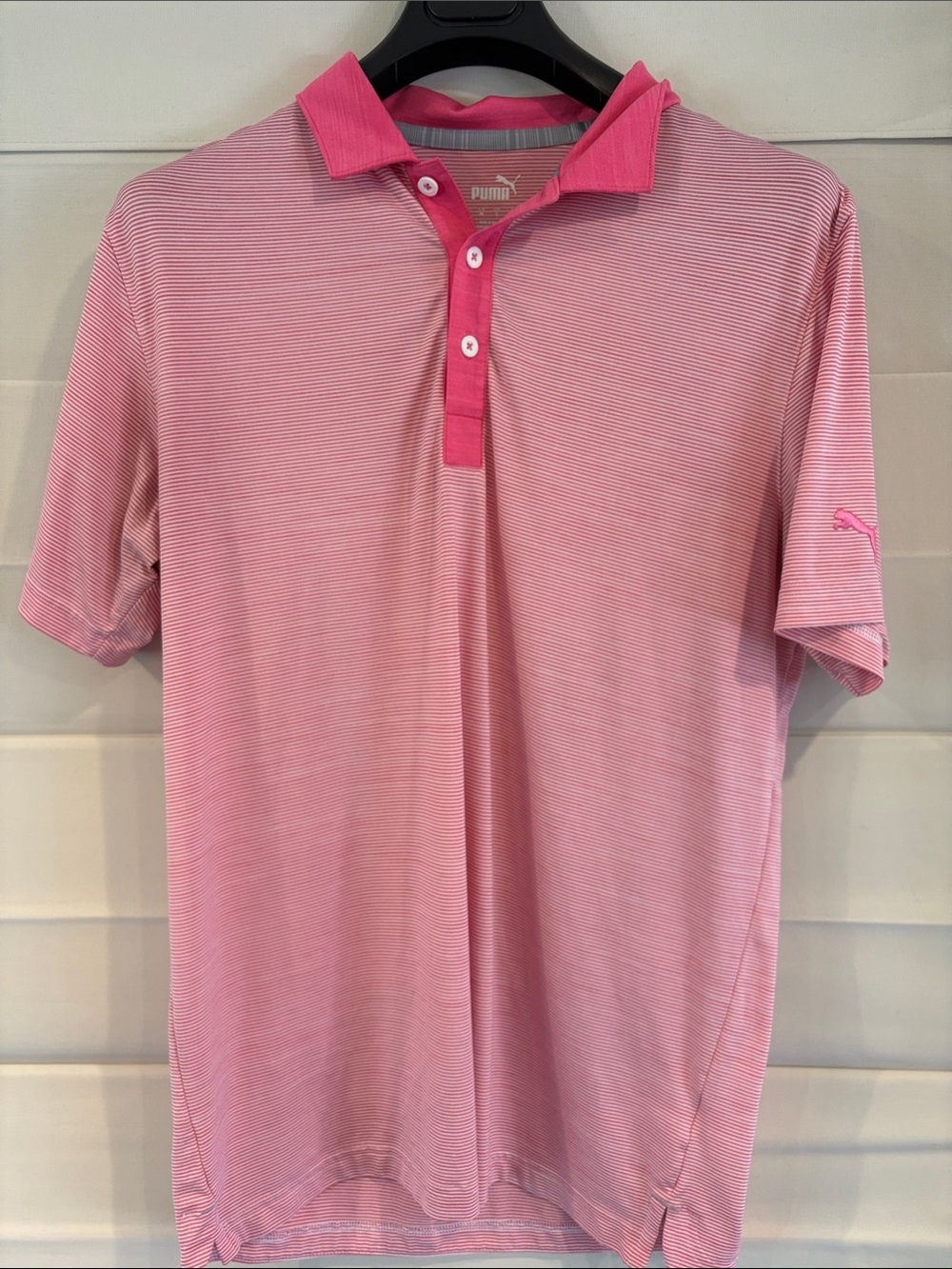 Puma Men’s Pink Micro-Stripe Polo with Contrast Placket